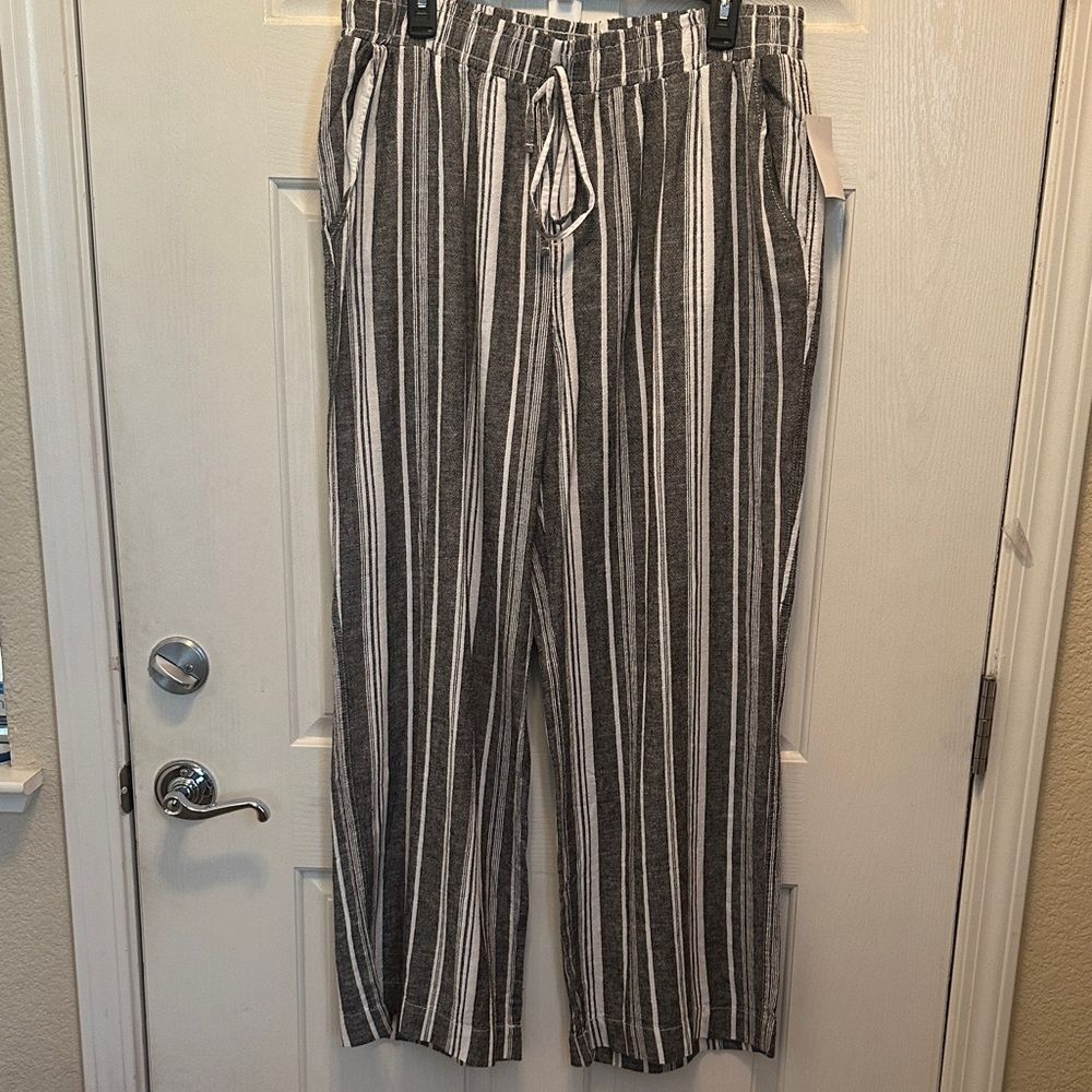 Briggs Gray & White Striped Linen Blend Wide Leg Pants Beachy Nautical Size XL